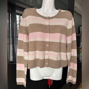 Caroline Constas cashmere Pink and Brown Striped Cardigan